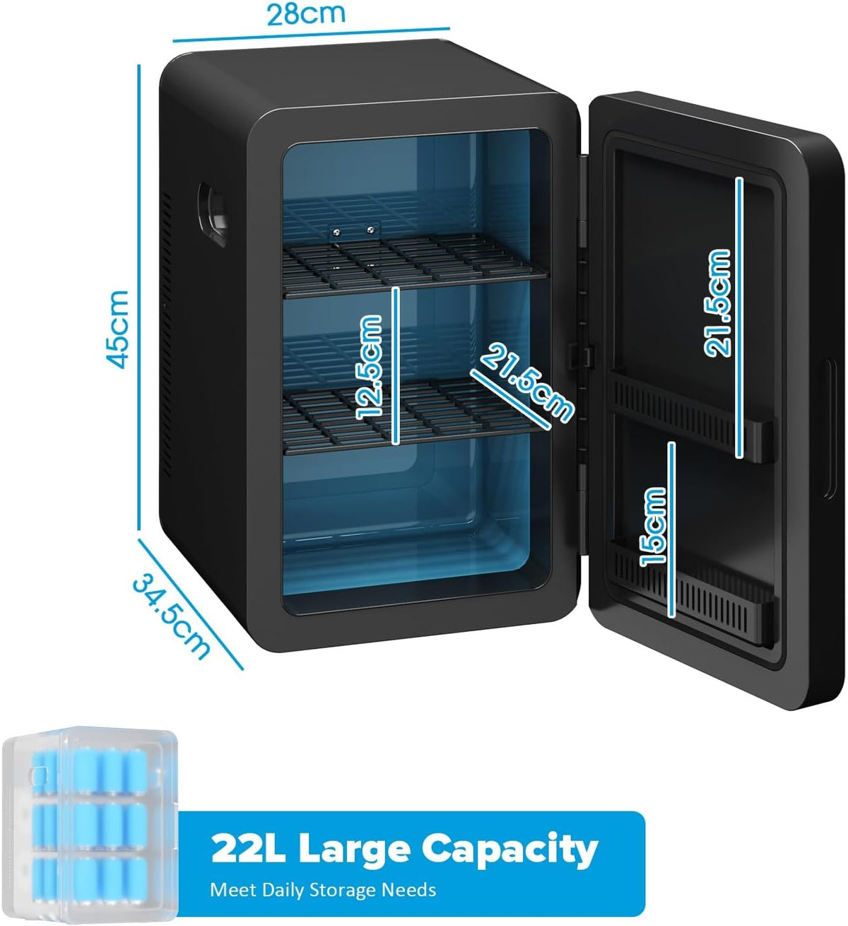 Mini Fridge 22L/30 Cans, Cooler & Warmer for Bedroom, AC & 12V DC
