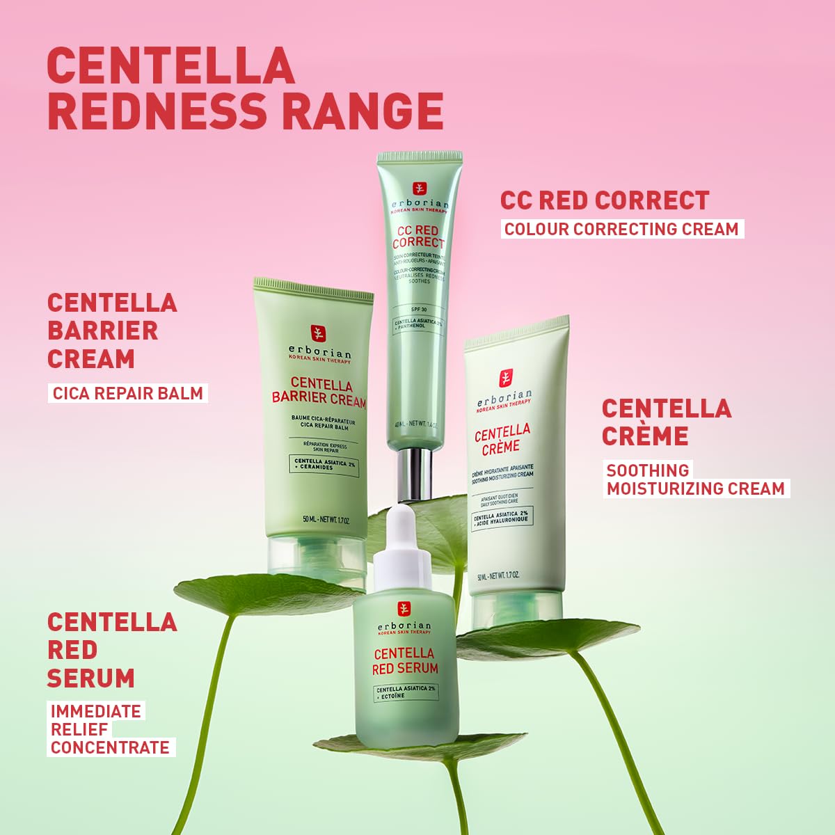 Erborian - CC Red Correct - Anti Redness Tinted Face Cream with Centella Asiatica Panthenol and Bisabolol - Green Neutralizing Shade with SPF 30 - Light Coverage - Korean Cosmetic