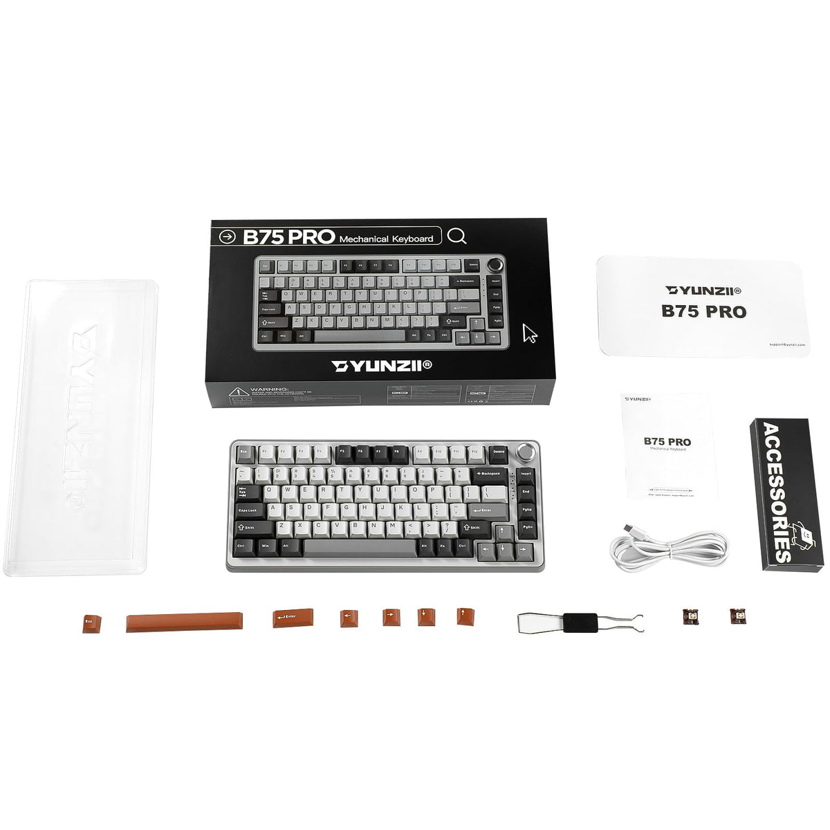YUNZII B75 PRO 75% Wireless Mechanical Keyboard (Black Heart,Cocoa Switch)