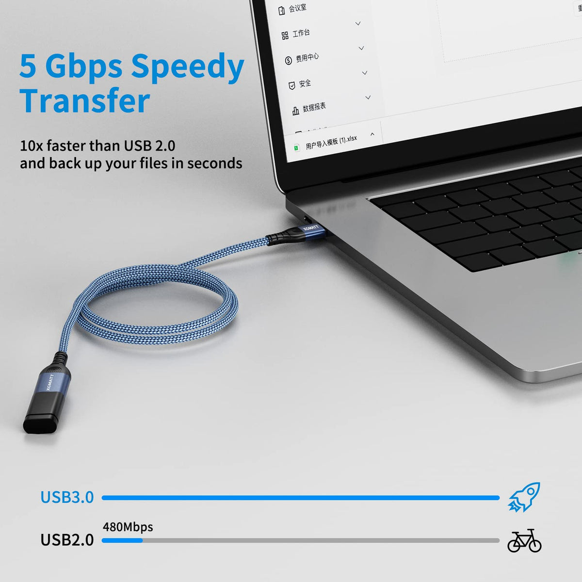 USB Extension Cable 2M 2Pack USB 3.0 Extender Male to Female Blue