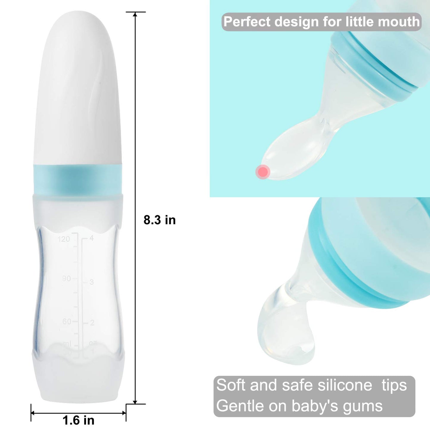 PandaEar (2 Pack) Silicone Baby Food Dispensing Spoon|4 oz Infant Fruit Squeeze Feeder| Travel Friendly Kids Toddlers Boys Girl |Blue|