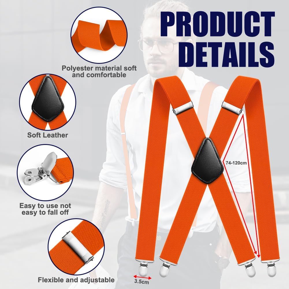Aomig Mens Braces, Mens Suspenders with Strong Metal Clips, 3.5cm Wide Heavy Duty Suspenders for Men Women Business Wedding Casual