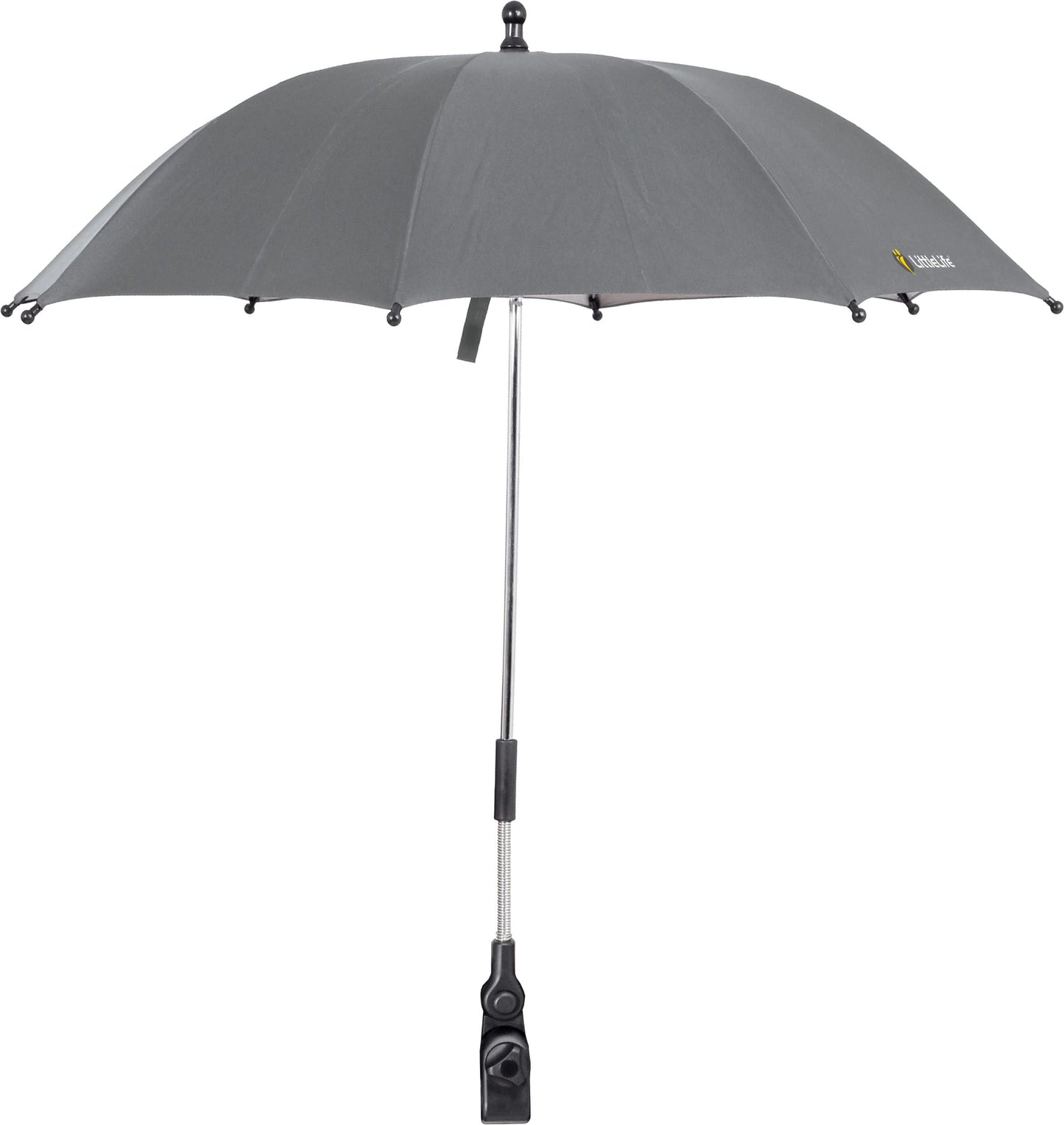LittleLife Baby Sun Parasol UPF50+ | Universal Pushchair & Buggy Umbrella, Adjustable 360° Shade for Safe Summer Walks, Black
