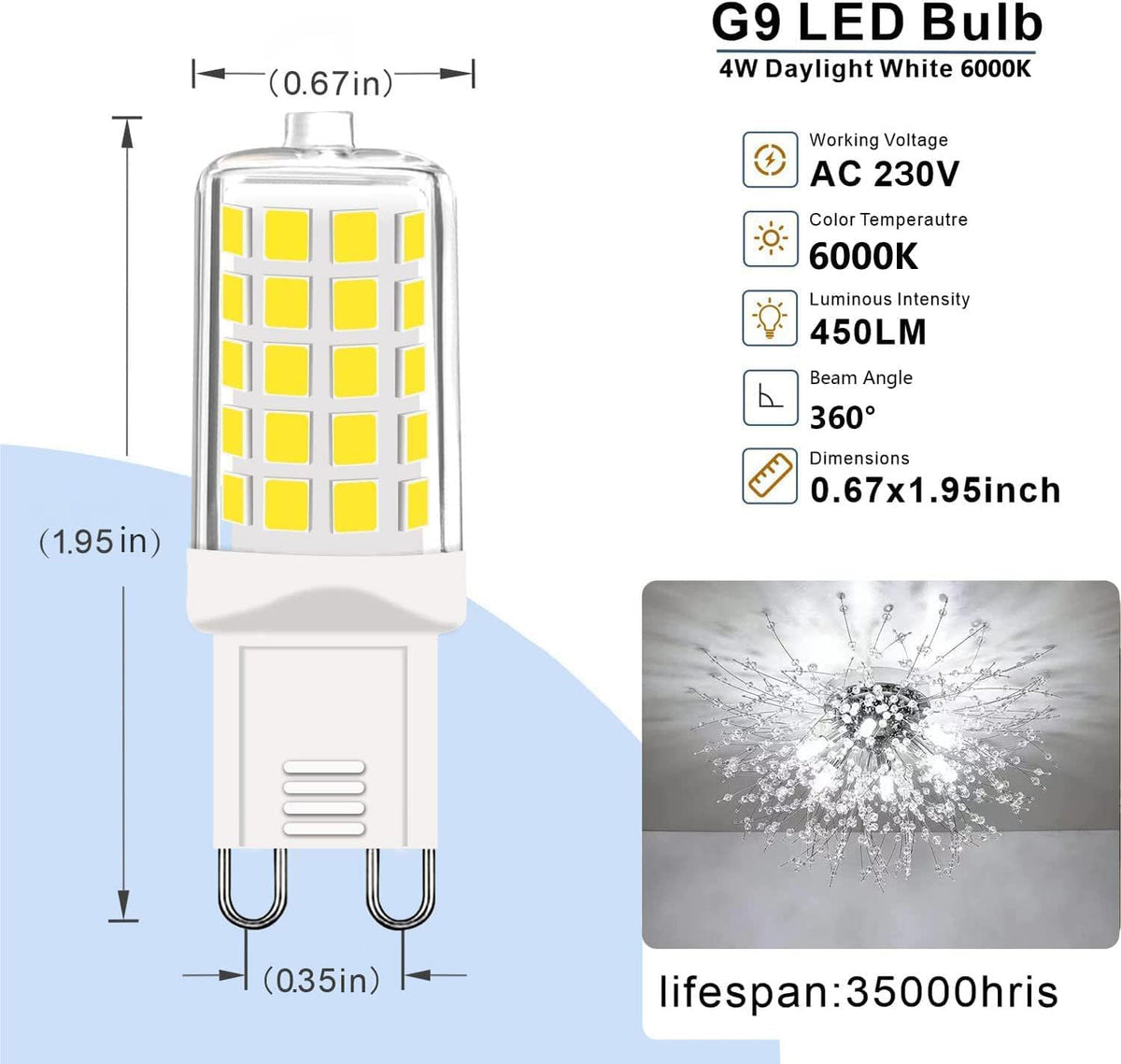 G9 LED Bulbs Dimmable Warm White 2700K, 230V 4W 450Lm T4 LED Bulb Equivalent to 40W Halogen Lamp, G9 Led Bulb No-Flickering Energy Saving for Chandelier, Ceiling Lights Home Lighting Decor 5Pcs