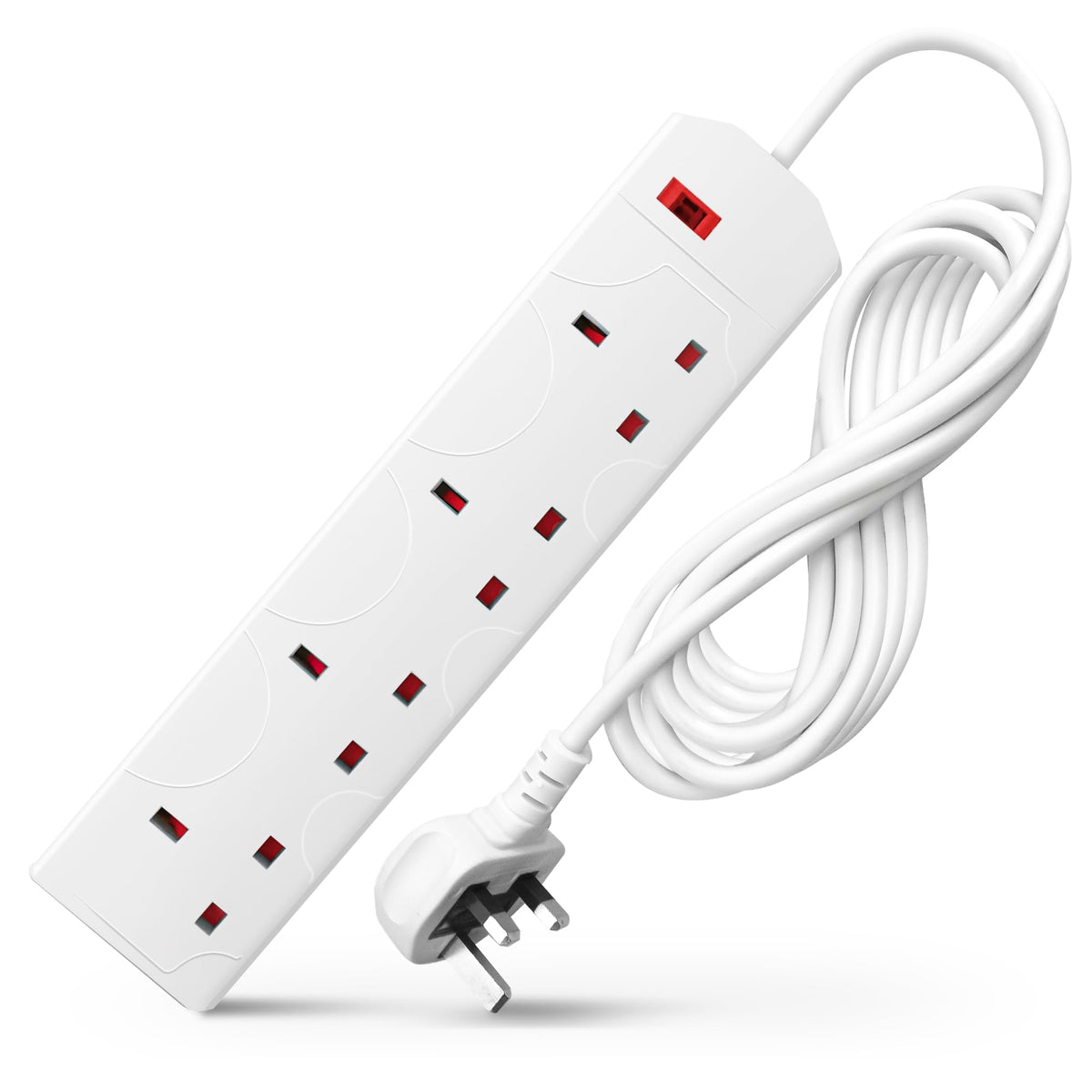 DESIRETECH Black Electric Extension Lead - 4 Gang, 1 Metre Cable with UK Plug & 3 Pin Socket - Wall Mountable & Multi Socket Mains Strip for Home, Bedroom, Kitchen, & Office (1 Pack)
