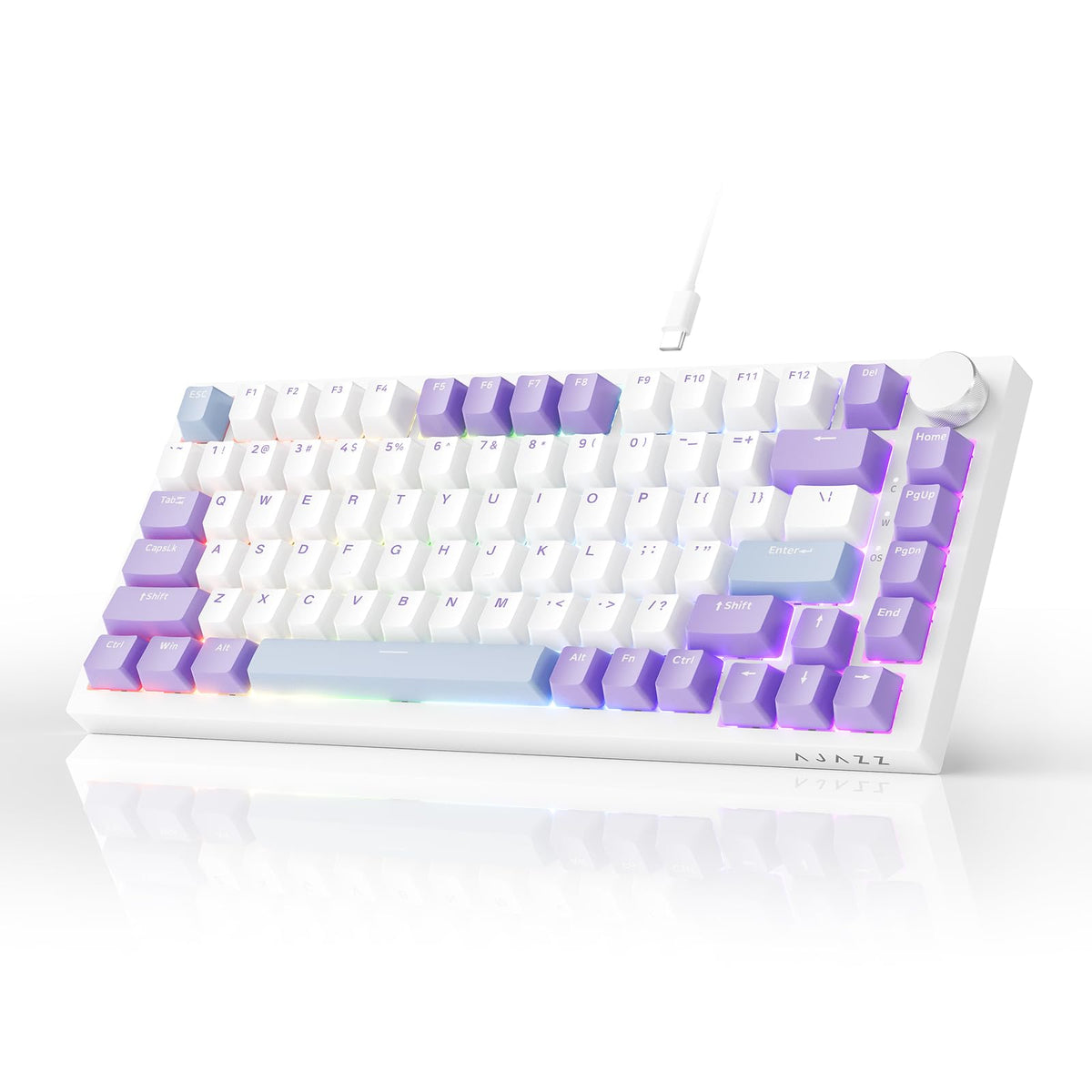 AJAZZ AK820 Wired Mechanical Keyboard, 75% Gaming Keyboard with Volume Control Knob, PBT Keycaps, 82 Keys, Five-Layer Sound Insulation Pad, South-Oriented RGB, Full-Key Hot Swap, Black Grey Yellow