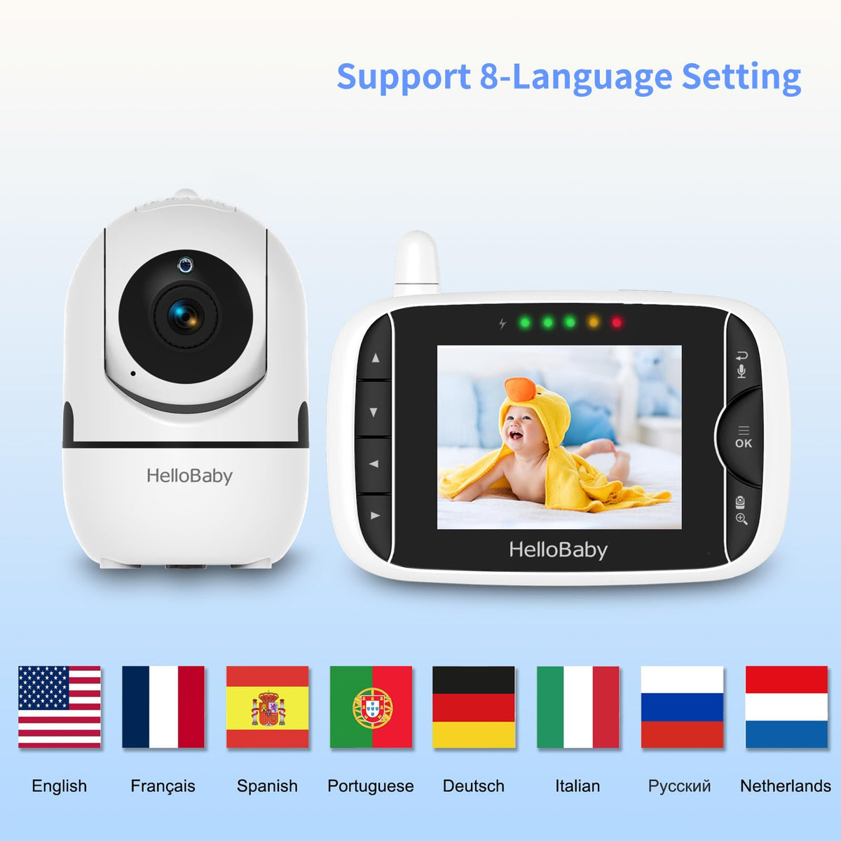 HelloBaby Baby Monitor,29-Hour Battery Life,Upgrade Baby Monitor with Camera and Night Vision,No Wifi,355°/120° Remote Pan Tilt Camera 2x Zoom, ECO Mode,2-way talk,Up to 1000ft,Temperature