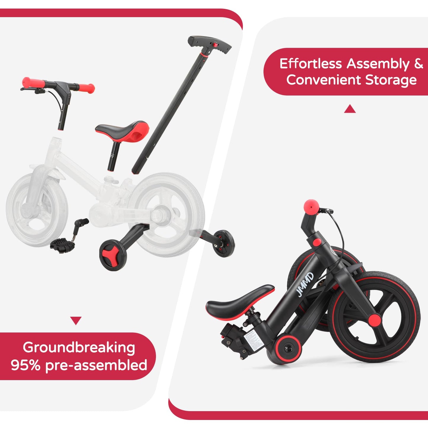 JMMD 6-in-1 Convertible Toddler Balance Bike to Pedal Bike — Ages 18 Months to 5 Years