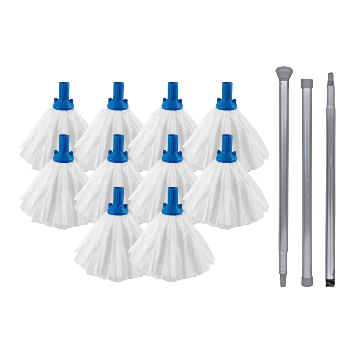 Avern Exel Mop Heads BIG White Push Socket Fit Mop Heads (Pack Of 10) Disposable Super Absorbent Heavy Duty Mops - Colour Coded - Robert Scott (Blue (10 Pack))