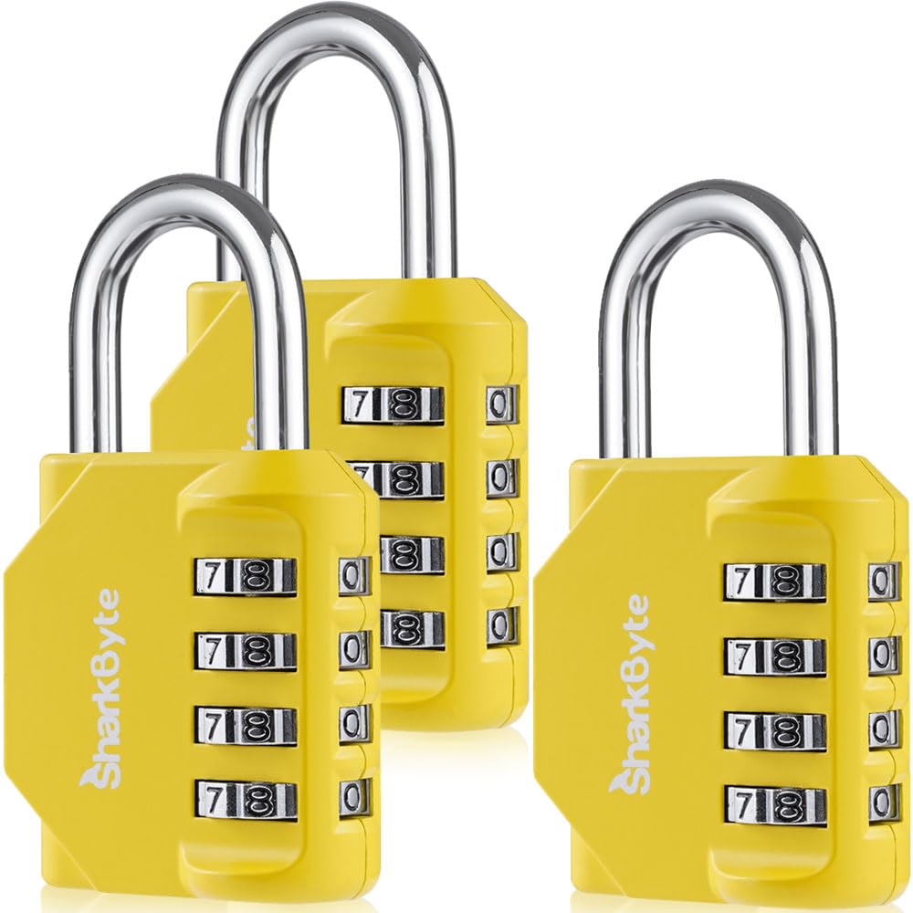 SharkByte Heavy Duty Combination Padlock – 4-Digit Weatherproof Outdoor Lock with Stainless Steel Shackle, Anti-Rust Resettable Code for Gym, School, Locker, Shed, Toolbox, Gate & Warehouse - Red