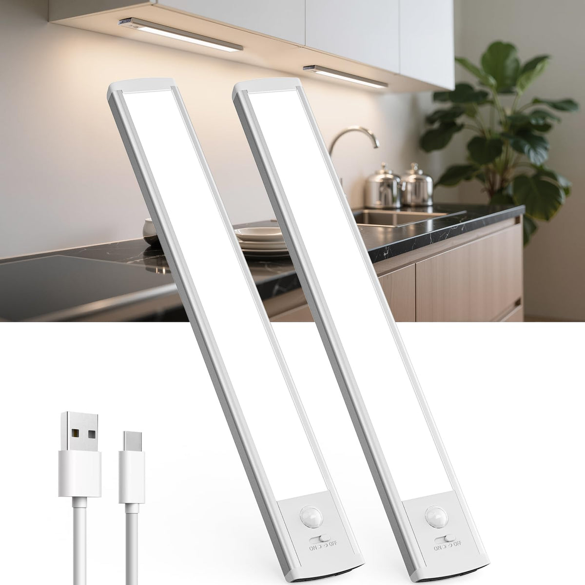 20cm Under Cabinet Kitchen Lights, Motion Sensor Lights Indoor