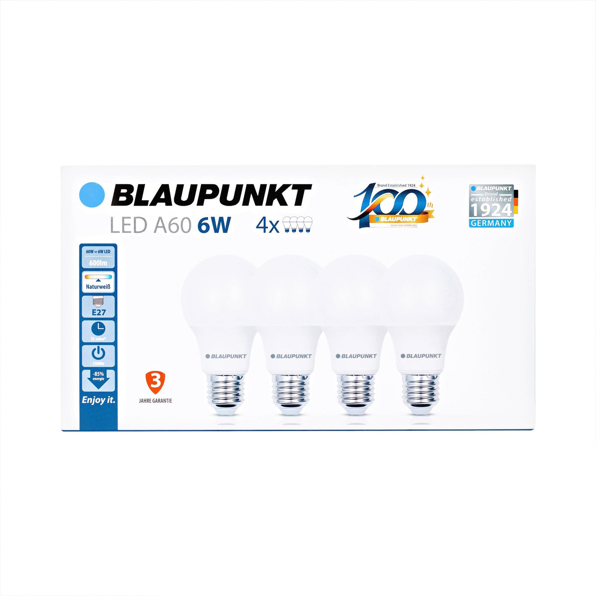BLAUPUNKT E27 Classic Bulb A60 6W 600 Lumen 4000K Neutral White, 6-Pack