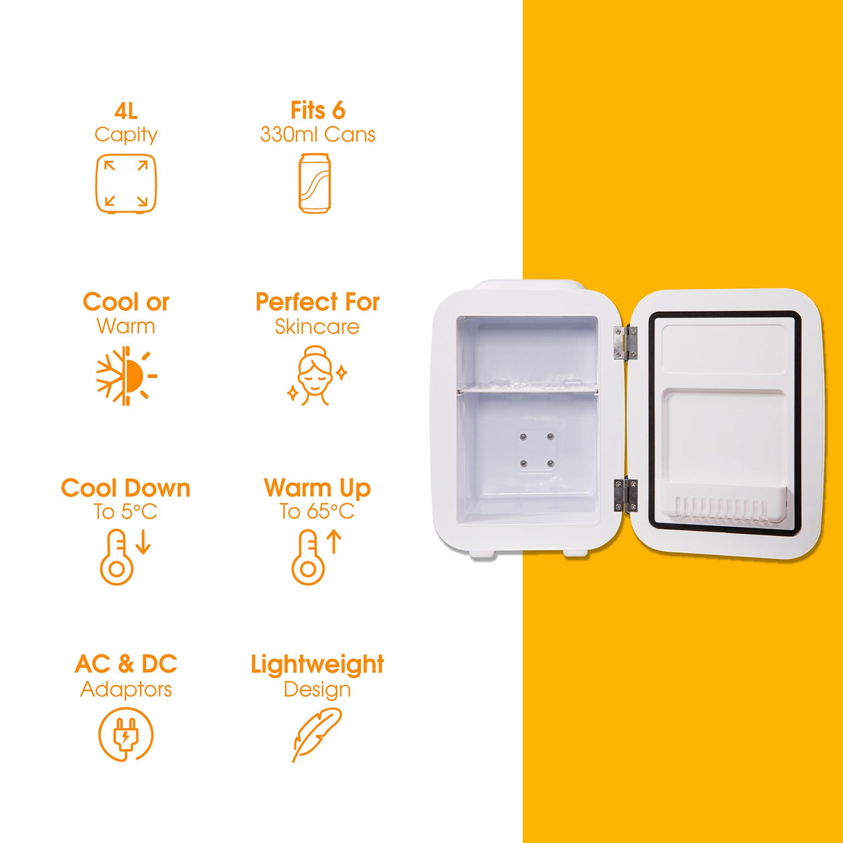 Abode Black Mini Fridge A4CLR201B 4L/6 Can Portable Thermoelectric Mini Cooler & Warmer for Drinks, Cosmetics/Makeup/Skincare, AC/DC Power, Retro Style, For Bedroom, Home, Caravan, Car