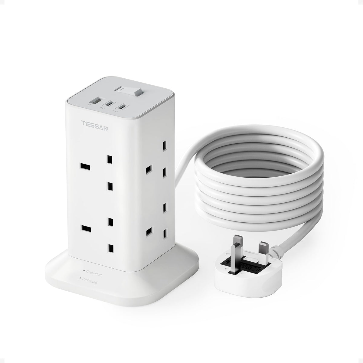 TESSAN Tower Extension Lead with USB C Slots