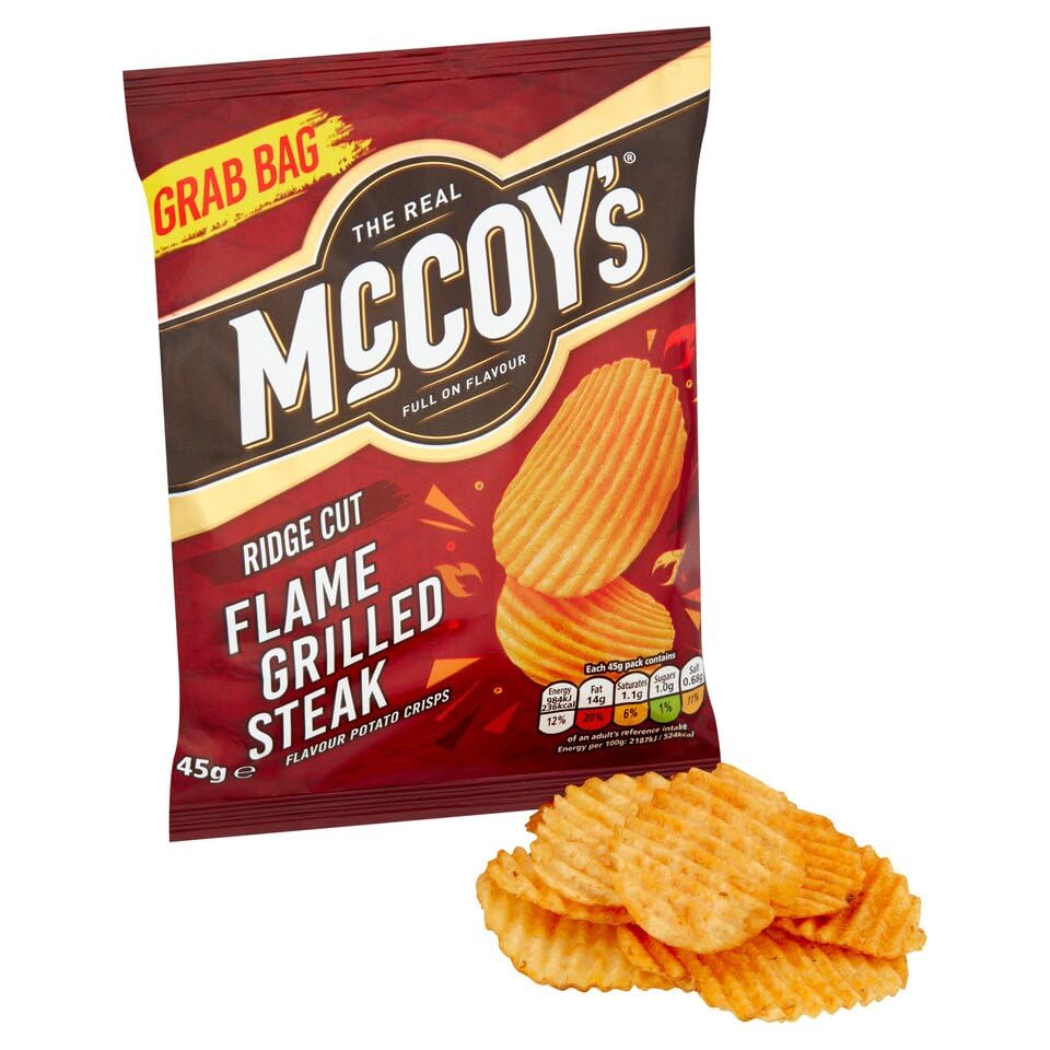 McCoy's Sizzling King Prawn Multipack Crisps 6 Pack (Multipack BOX of 20) - Fully loaded with flavour, iconic ridged crisp, unmistakable crunch
