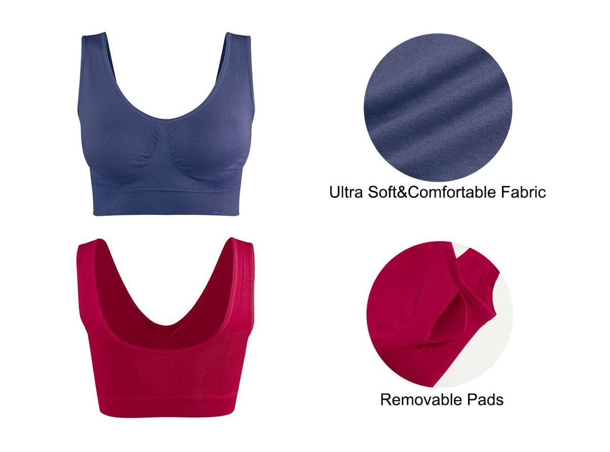 Lemef 3-Pack Seamless Sports Bra Wirefree Yoga Bra with Removable Pads for Women