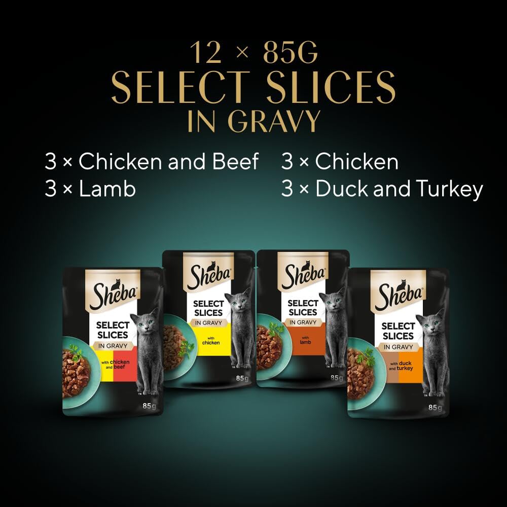 Sheba Select Slices in Gravy – Fish Collection – Wet cat food pouches for adult cats – 12 x 85g pack