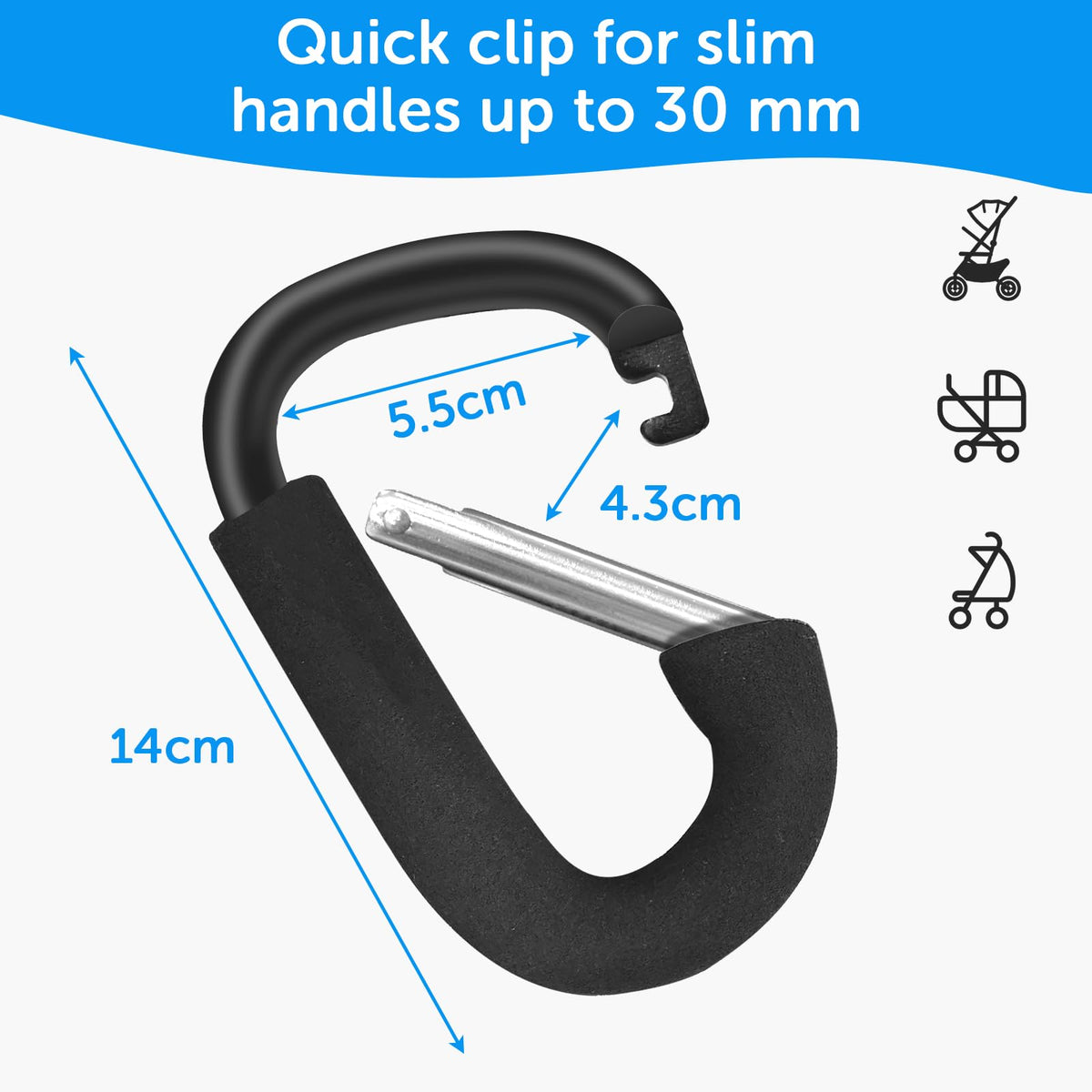 2pcs Buggy Clips for Changing Bag Handbag, Non-Slip PU Leather Pram Hook for Buggy Pram Rocker Stroller Pushchair Rollator Mobility Scooter Universal Accessories Baby Travel Essentials (Black）