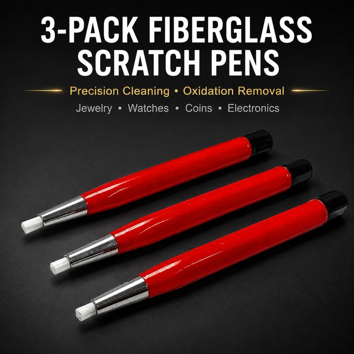 Fiberglass Scratch Brush Pens 3 Pack for Jewelry, Watch & Coin Cleaning