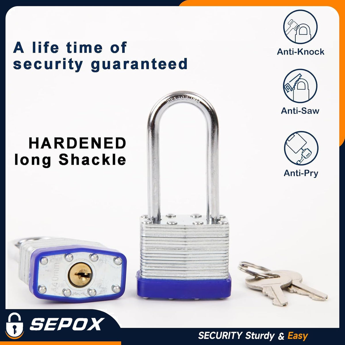 SEPOX® Heavy Duty Outdoor Padlock Keyed-Alike 58mm Extra Long Shackle 4Pack
