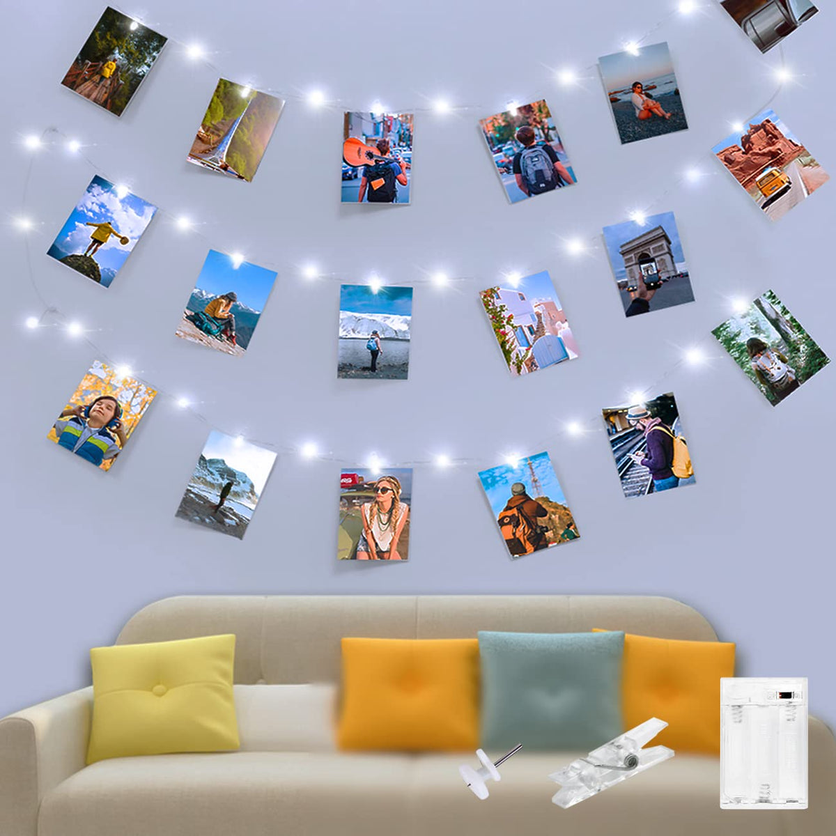 Kolpop 50LED Photo Clip String Lights, 5M Photo Peg Fairy Lights Indoor with 30 Clips Battery Powered Cooper Wire Hanging String Photo Display for Bedroom Birthday Wedding Party Christmas Decorations