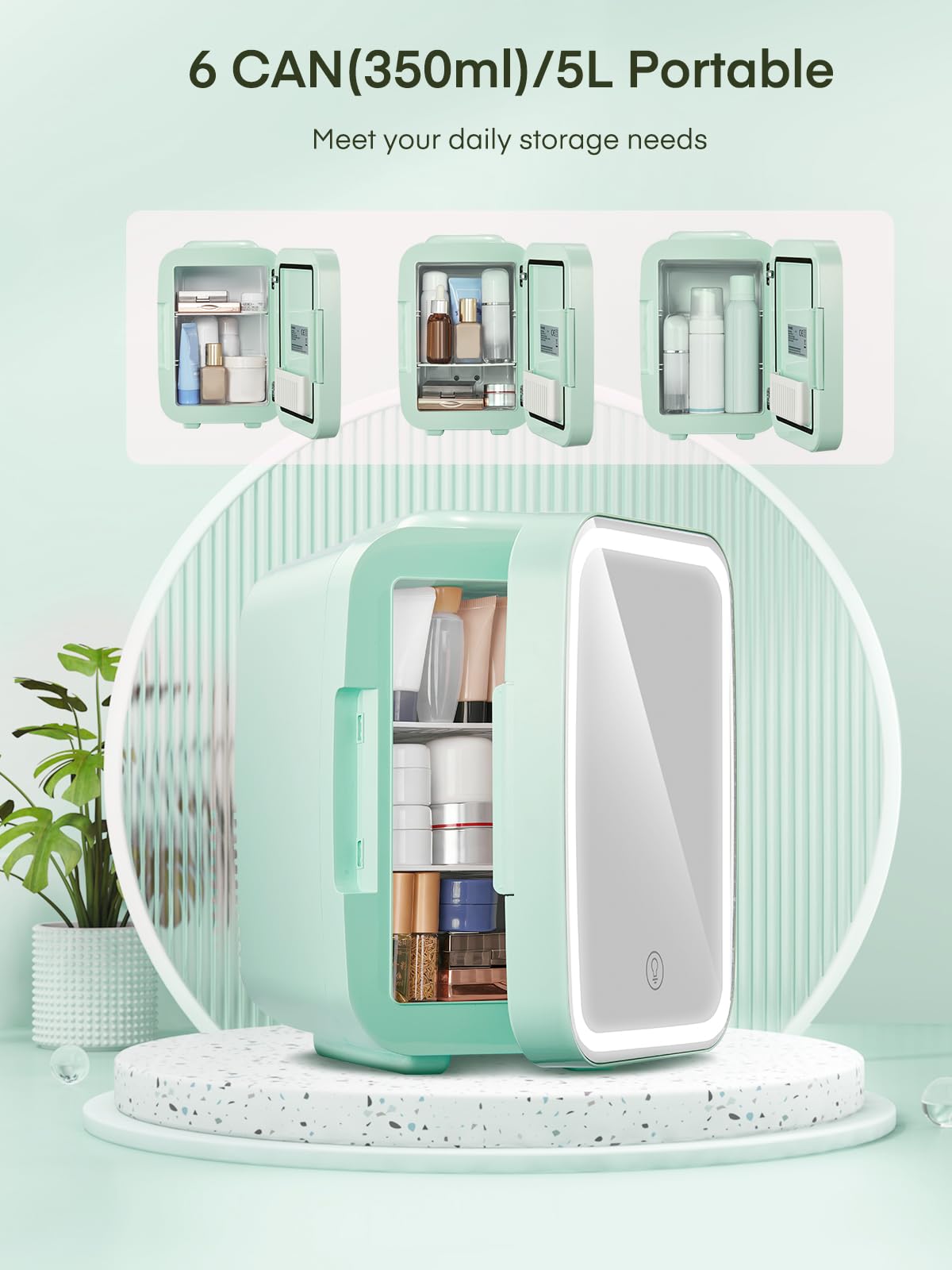 FOHERE Mini Fridge for Bedrooms, 5L/6 Can Portable Skincare Fridge