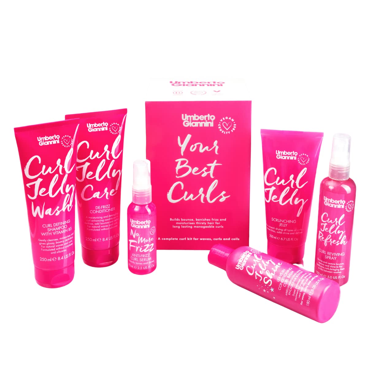 Umberto Giannini Curl Jelly Scrunching Jelly & Creme De Curl Control Cream Duo for Curly or Wavy Hair, Vegan & Cruelty Free, 2 Pack