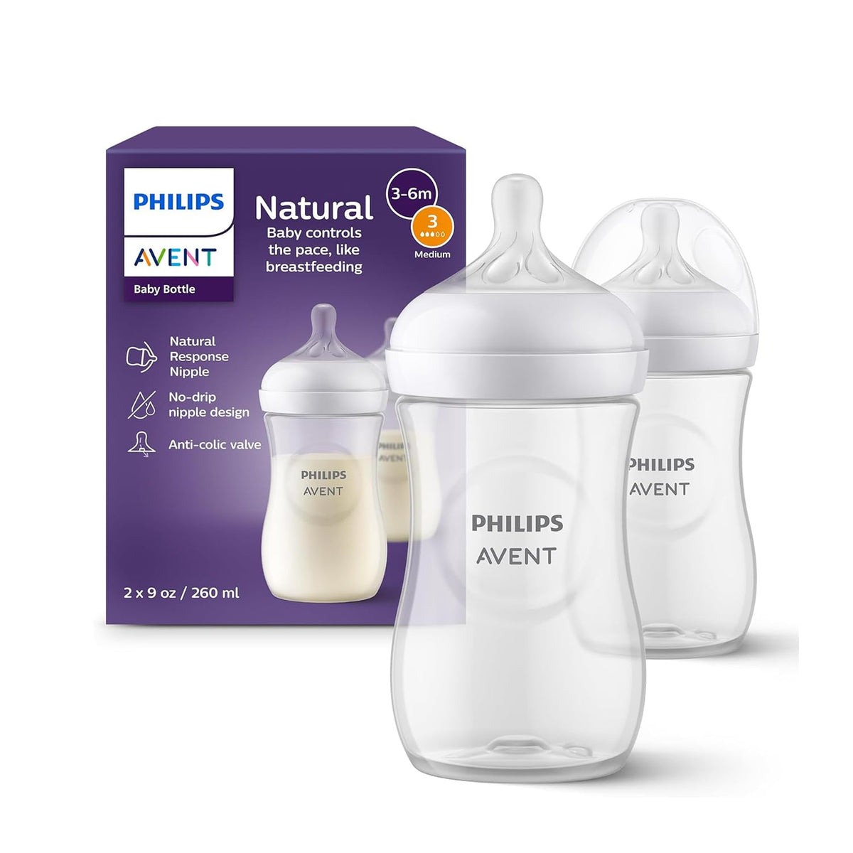 Philips Avent Natural Response Baby Bottle - 125ml Baby Milk Bottle for Newborns and Up, BPA Free, 0+ Months (Model SCY900/01)