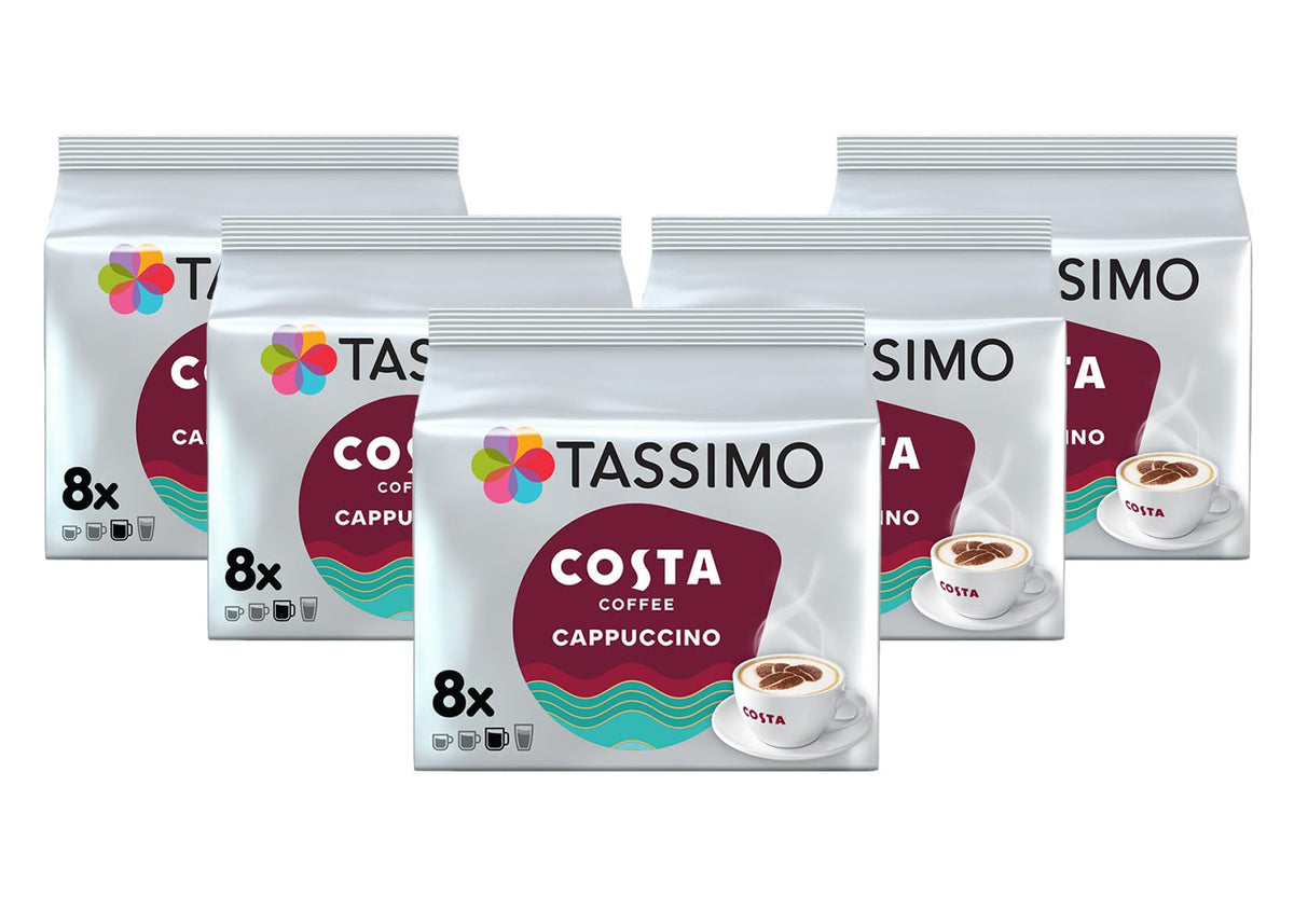 Tassimo Costa Latte Medium Roast Coffee Pods, Pack of 5, Total 40 Cups
