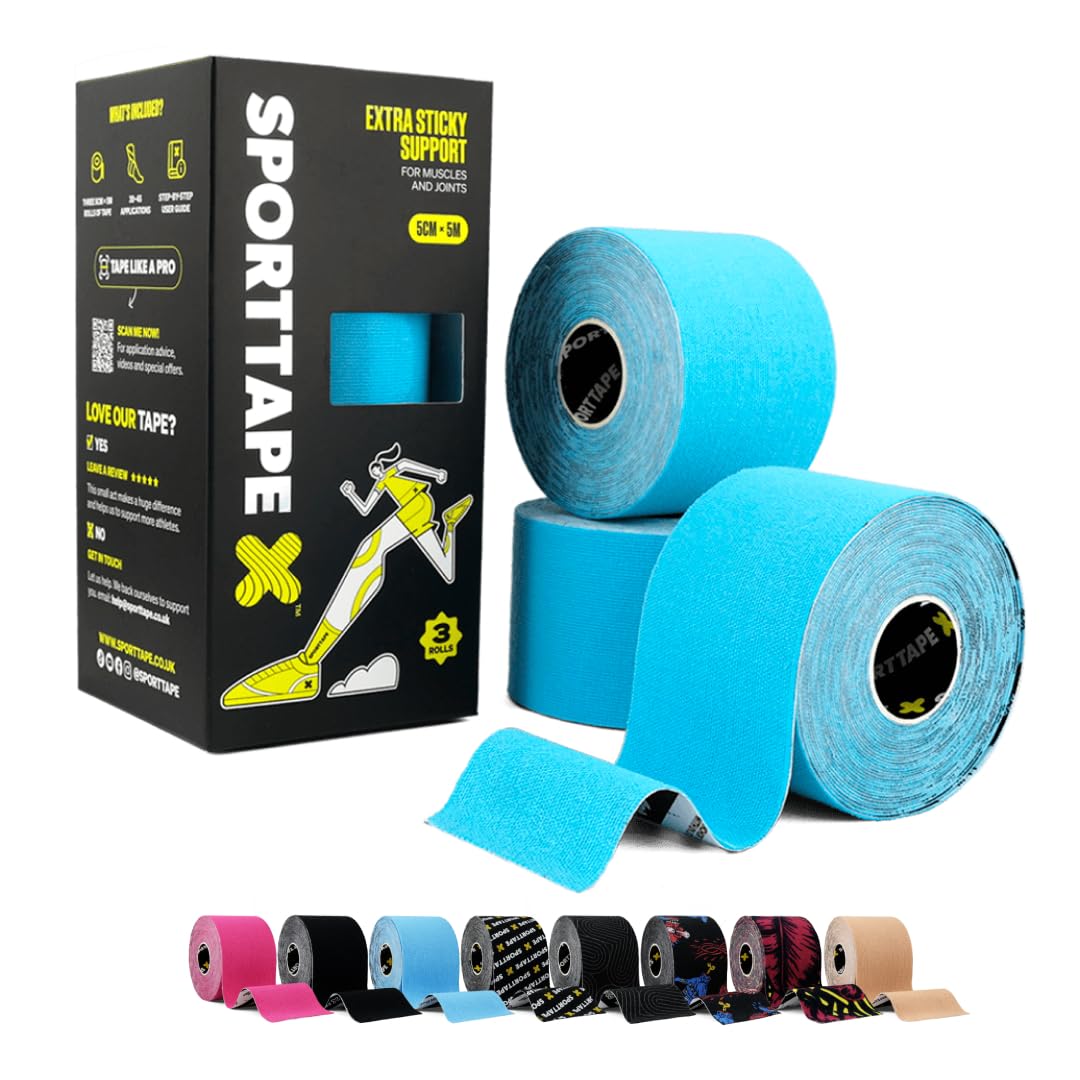 SPORTTAPE Kinesiology Tape, 5cm x 5m, Black - Waterproof, Hypoallergenic