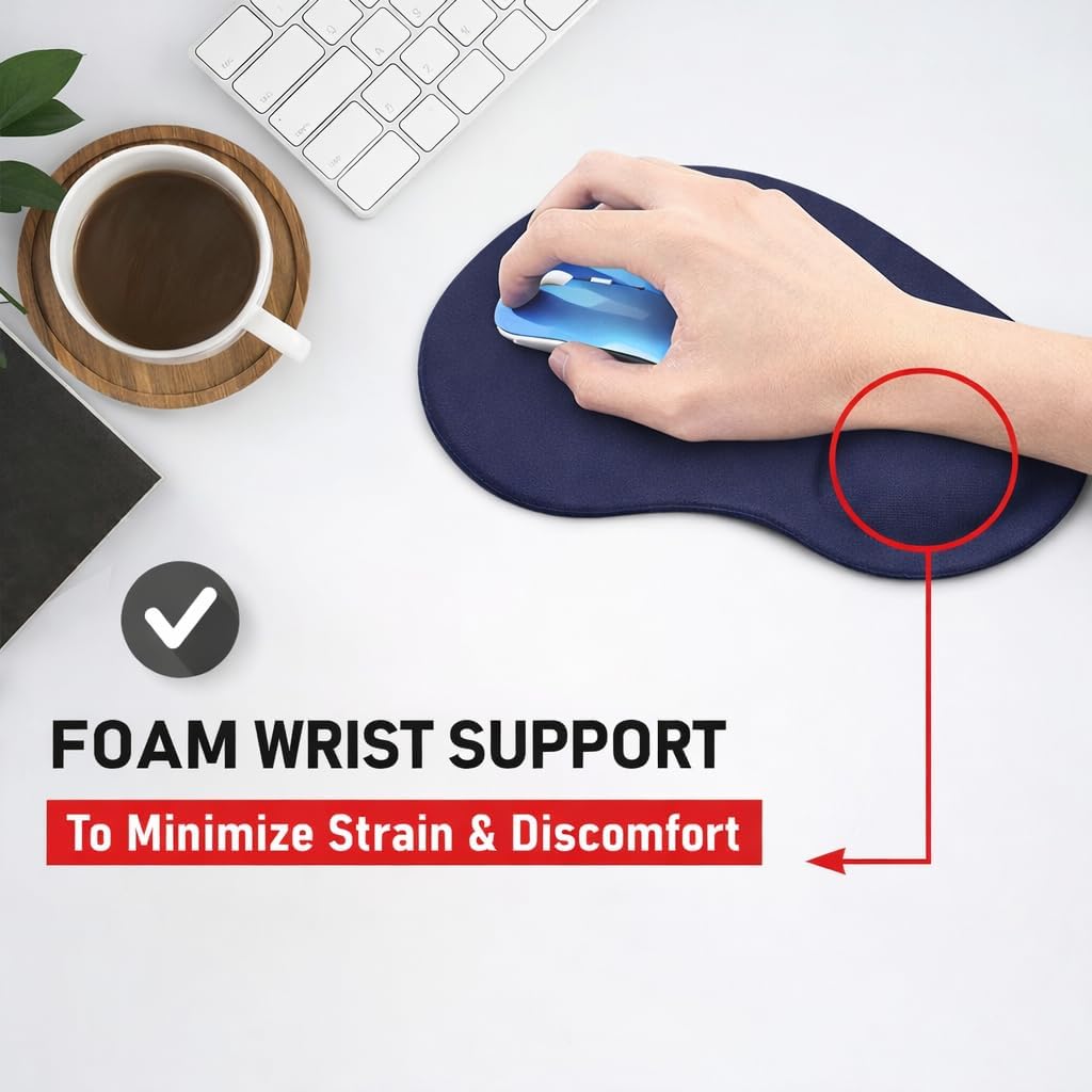 Mouse Mat ANTI-SLIP COMFORT MOUSE PAD MAT WITH GEL FOAM REST WRIST SUPPORT FOR PC LAPTOP (Blue, Regular)