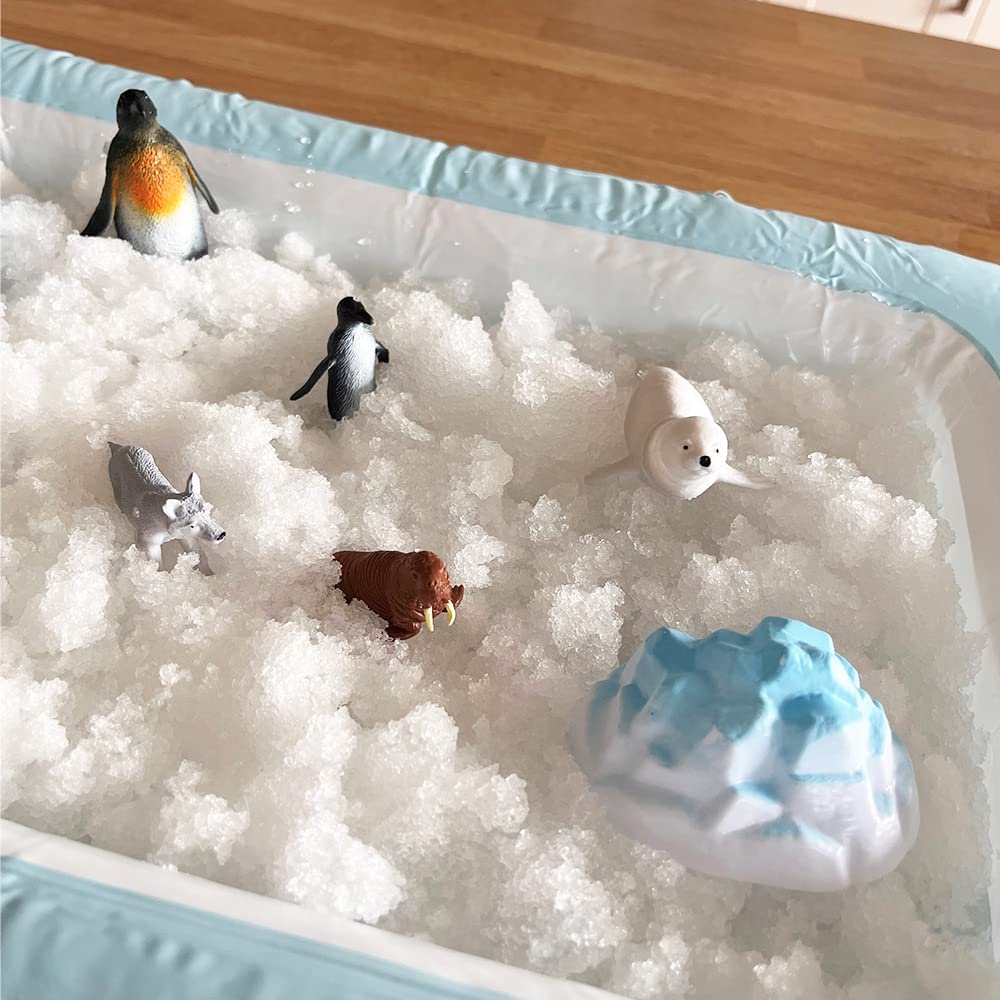 ZIMPLI - Sno Adventures Arctic Pack, 5 Use, 8 x Arctic figures, Inflatable Play Tray, Imaginative Sensory Playset, Artificial Fake Snow Toy, Xmas Gift for Kids