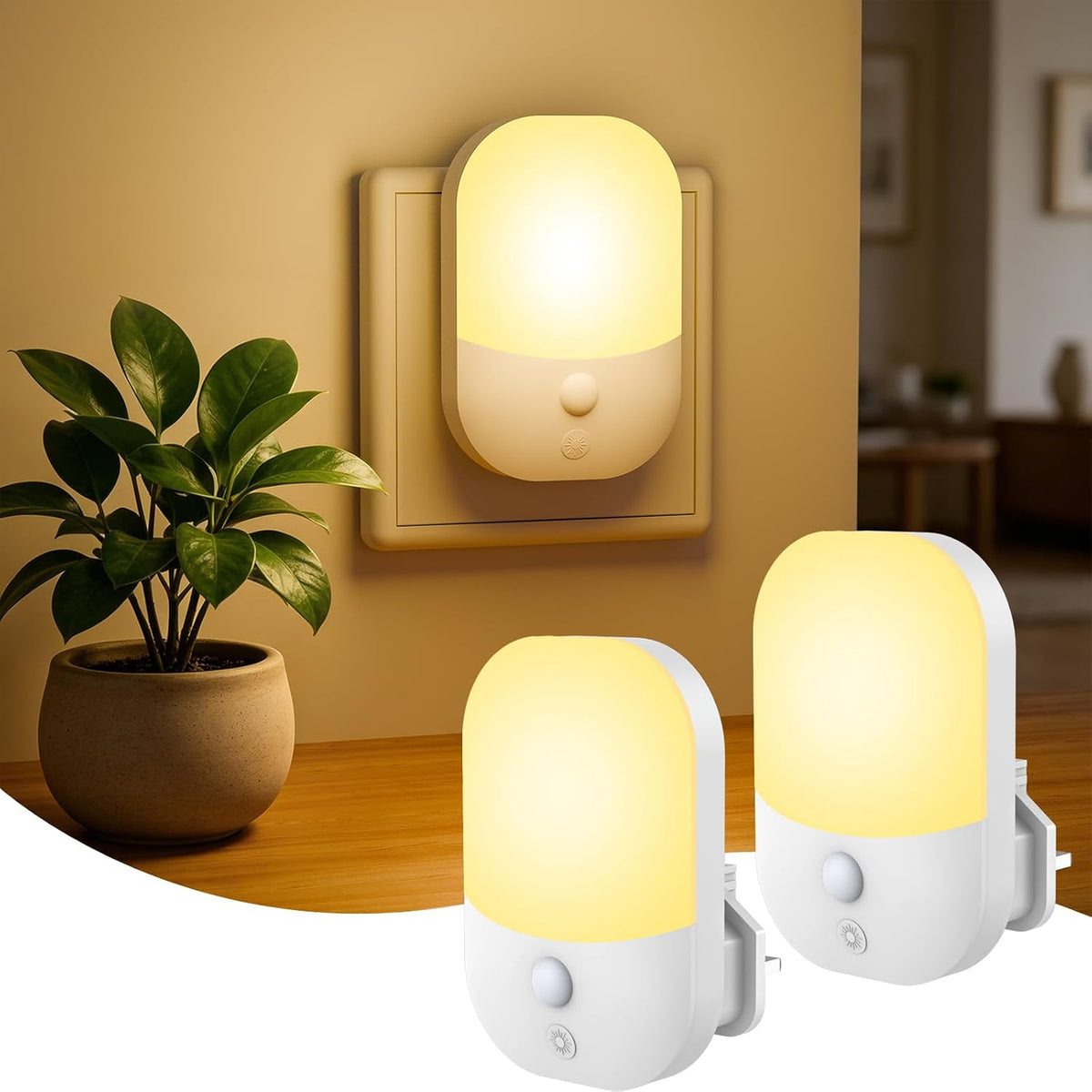 2 Pack Night Light Plug in Wall, Dimmable LED Night Light with Dusk to