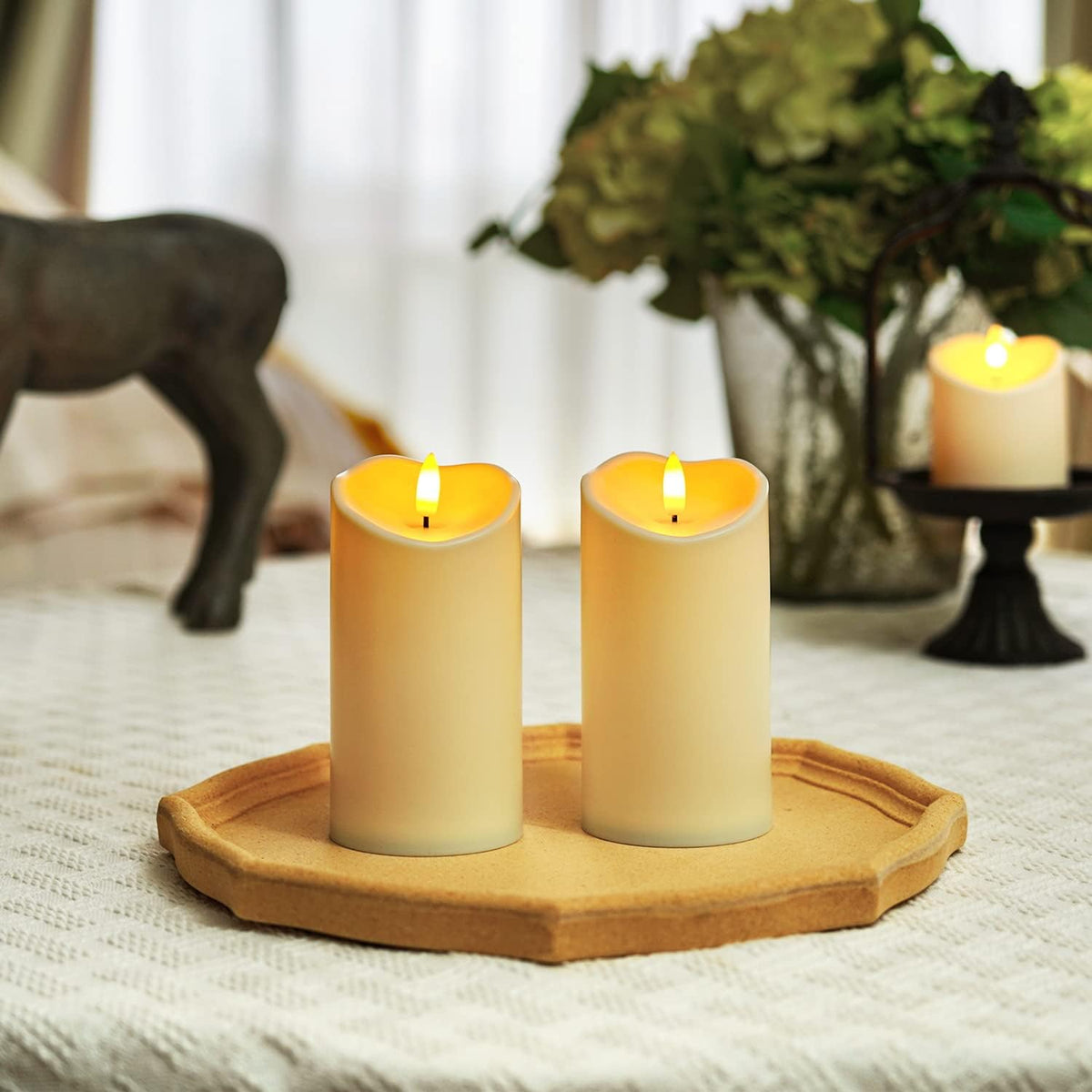 Homemory Outdoor Waterproof Flameless Candles, Dark Ivory, Set of 2, D 3"