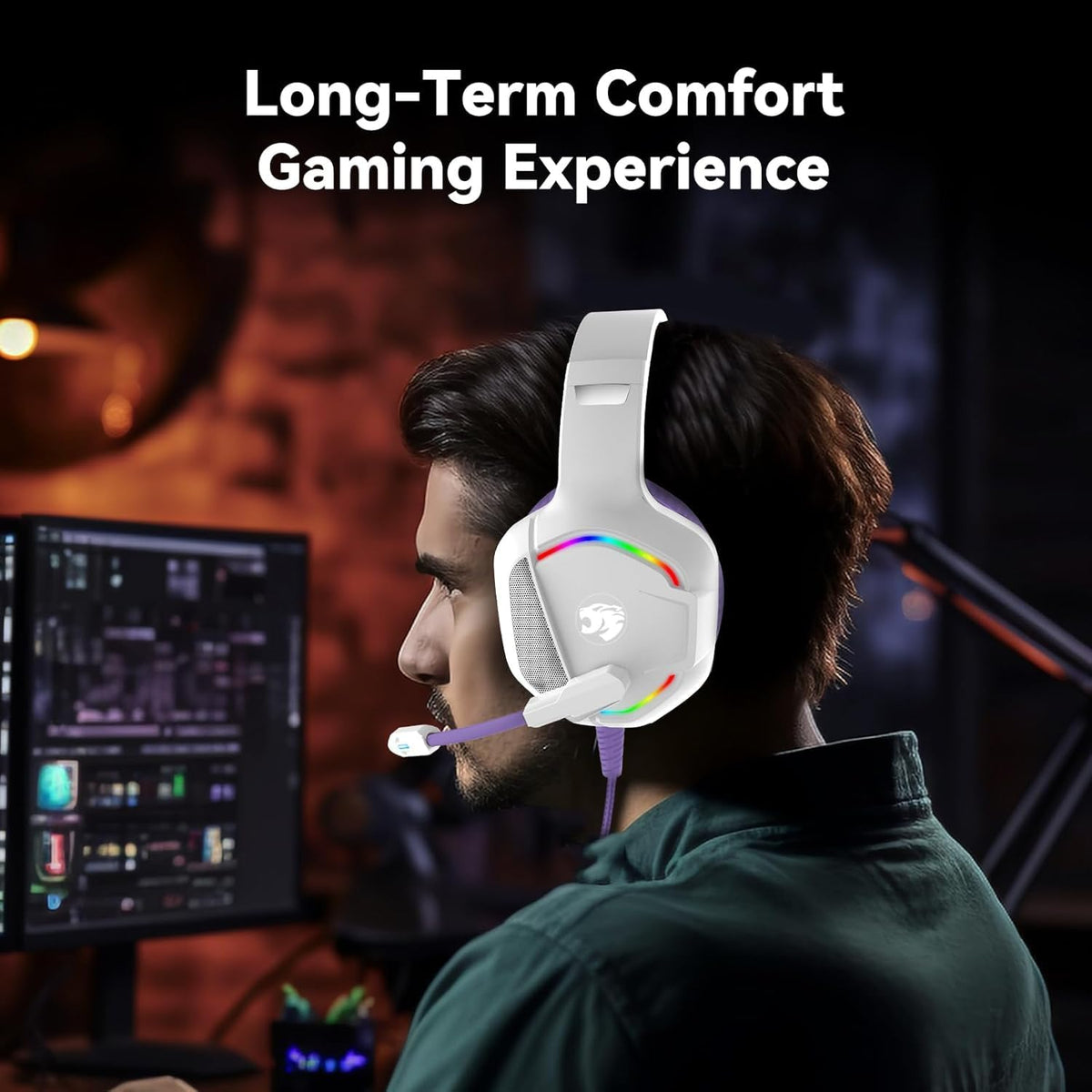 IMYB Gaming Headset with Microphone for Pc, Xbox One Series X/s, Ps4, Ps5, Stereo Wired Noise Cancelling Over-Ear Headphones with Mic, RGB, for Computer, Laptop, Mac, Gamer (White)