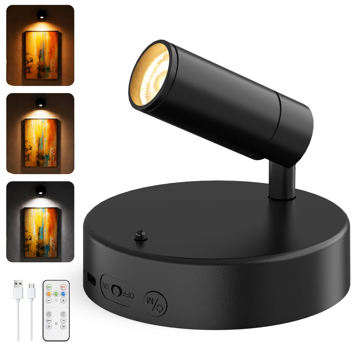 GOODEA Battery Operated Spot Light Indoor with Remote, Up to 30 Days, 3 CCT