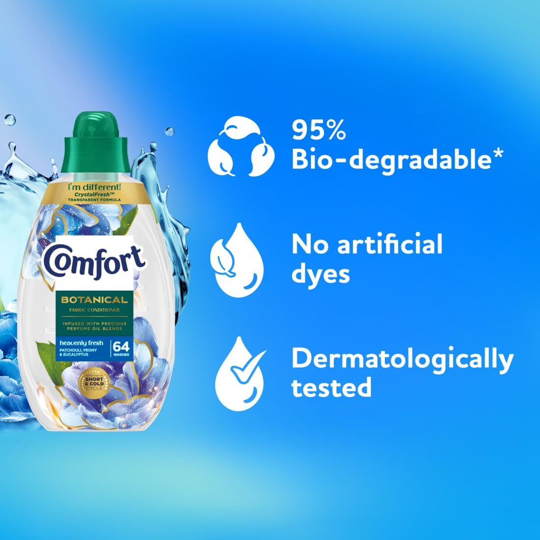 Comfort Botanical Heavenly Fresh Fabric Conditioner softener with CrystalFresh* transparent formula Freshness inspired by nature 960 ml (64 washes)