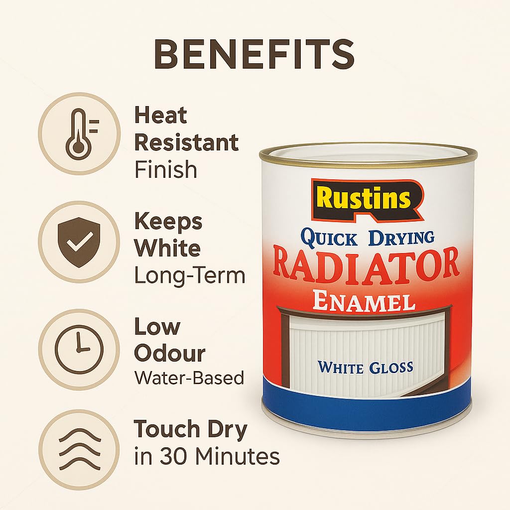 RUSTINS Quick Drying Radiator Enamel Satin - Black 500ml – Durable, Long-Lasting Finish for Radiators That Stands the Test of Time