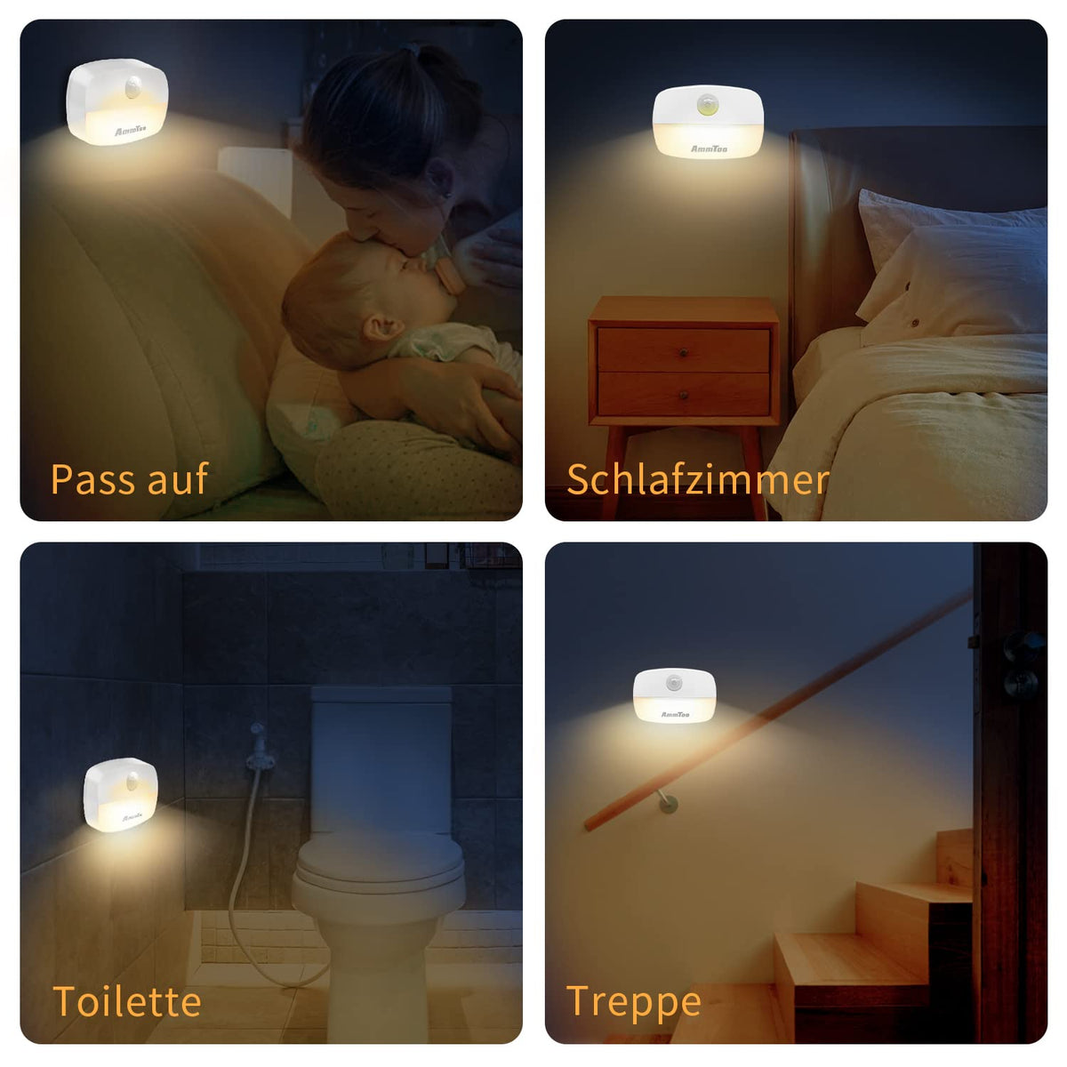 Motion Sensor Night Light, (4 Pack) Warm White Night Light Indoor Lamps