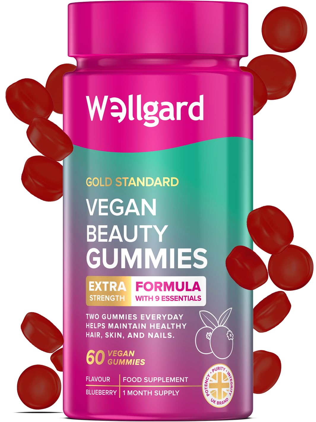 Wellgard Kids Calcium & D3 Gummies - 2 Month Supply - Vegan Chewable Calcium and Vitamin D3 Gummies, Mixed Berry Flavour