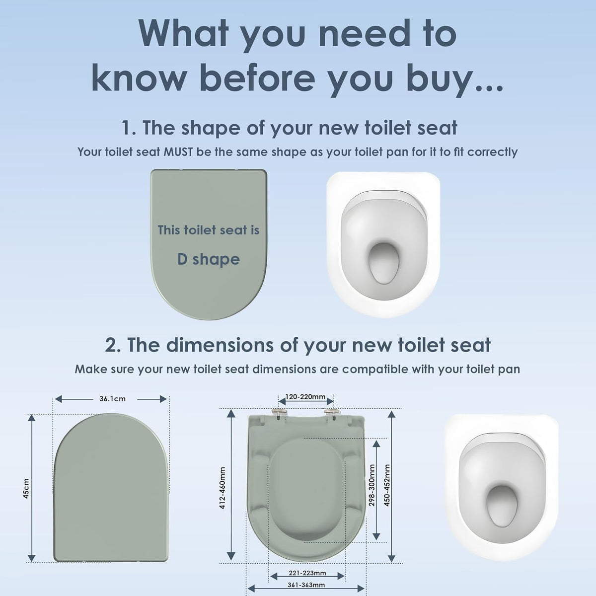 AQUALONA® Premium Thermoplastic Toilet Seat Soft Close Hardwearing Seat with Two Button Hinge Release D Shaped Easy to Clean Simple Installation Top and Bottom Fittings (White - D Shape)
