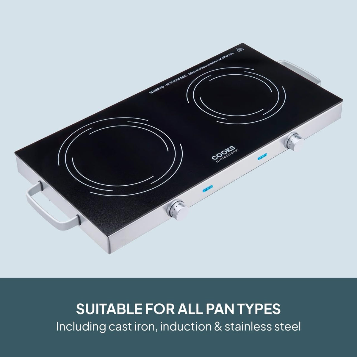 Cooks Professional Single Electric Ceramic Hob 2000W | Plug In Portable Hot Plate Powerful Countertop Stove with Non-Slip Feet, Side Handles & Knob Control | 17.5cm Diameter