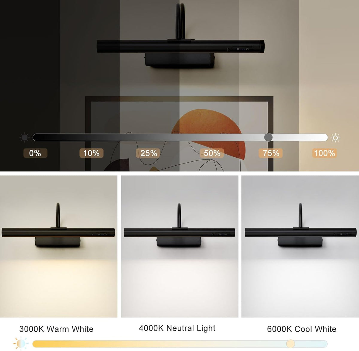 HARPER LIVING Rechargeable Picture Light with Remote, Dimmable and 3 Colour Temps, Battery Operated Wall Light with Timer & Memory, LED Display Lamp for Dartboard Pictures Frame Gallery-Black