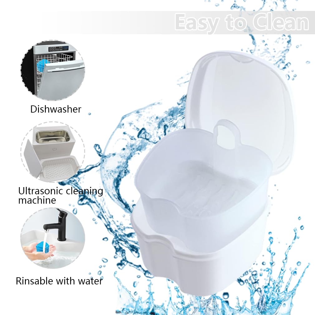 chenqi Retainer Cup Holder Mouthguard Cleaning Case with Strainer Basket, Denture Bath Box Storage Cup Holder for Travel Cleaning