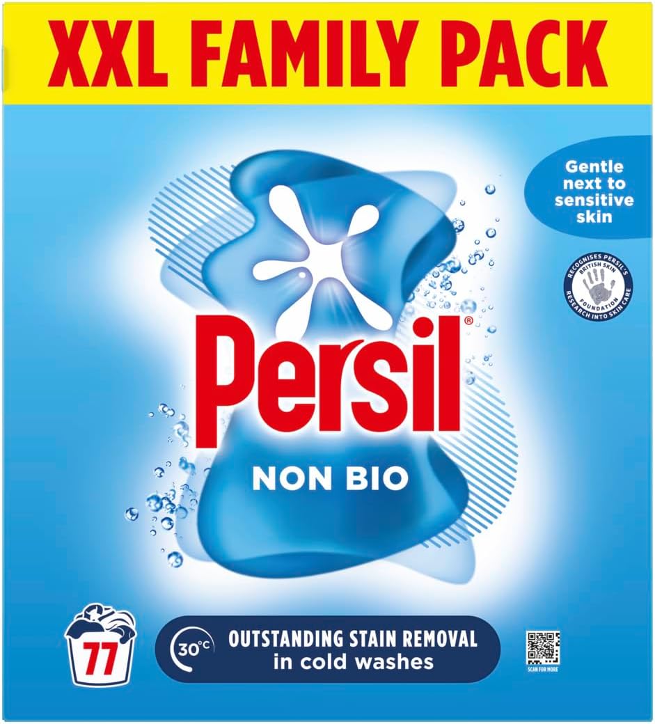 Persil Non Bio Washing Powder XXL Family Pack gentle next to sensitive skin for outstanding stain removal in cold washes 77 washes (3.85 kg)