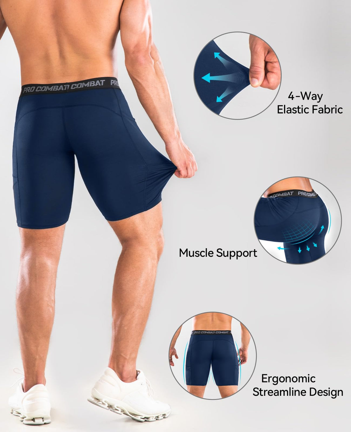 Niksa Compression Shorts Men, 1 Pack or 3 Packs Gym Running Shorts with Pockets Sports Anti Chafing Underwear Base Layer Shorts Quick-Drying Fabric Undershorts Men’s Workout Shorts