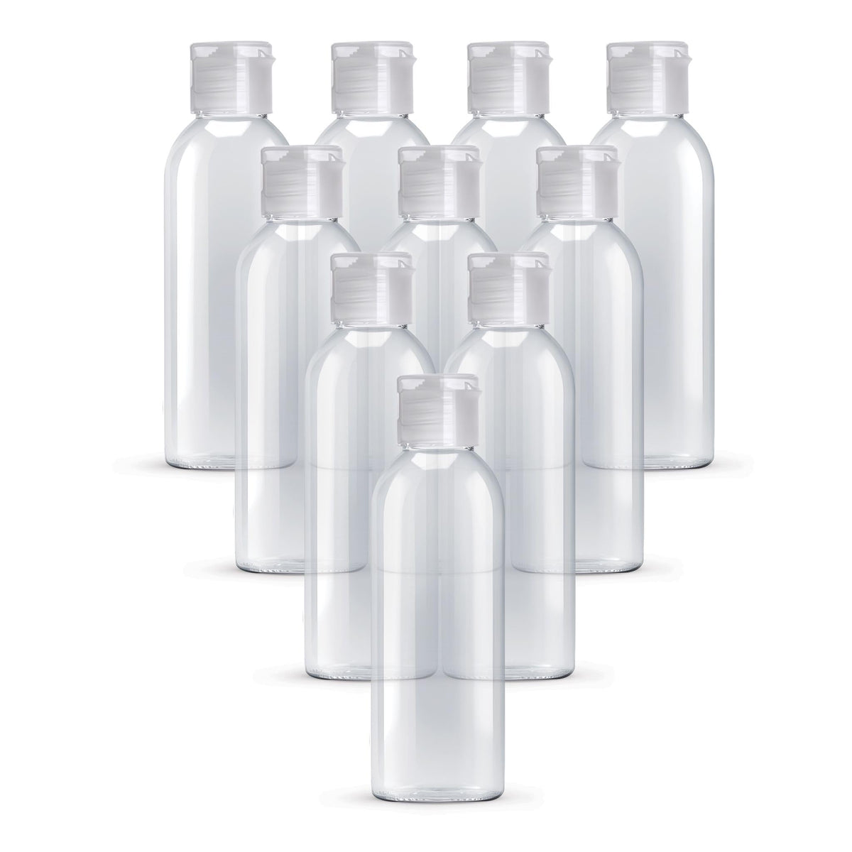 Palm Safe 4 pcs 100ml/3.5 OZ Clear Plastic Travel Bottles, Durable Strong Recyclable BPA Free Storage Bottles, Empty Refillable Containers with Flip Cap Leak Proof for Toiletries