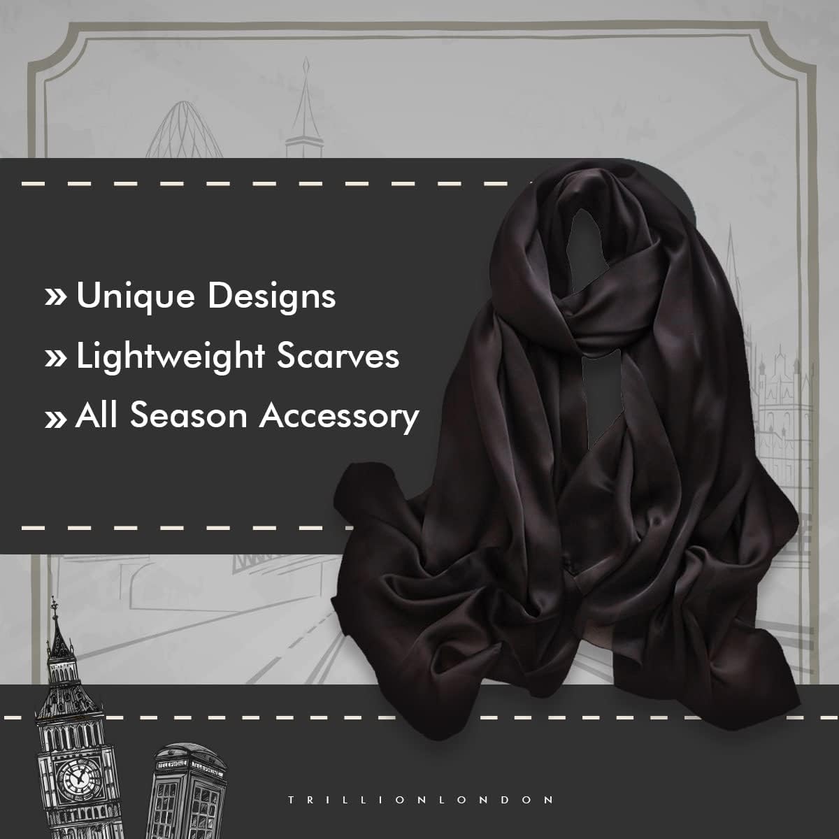 Trillion London® Silk Shawl Birthday Gifts for Women - Designer Silk Scarf