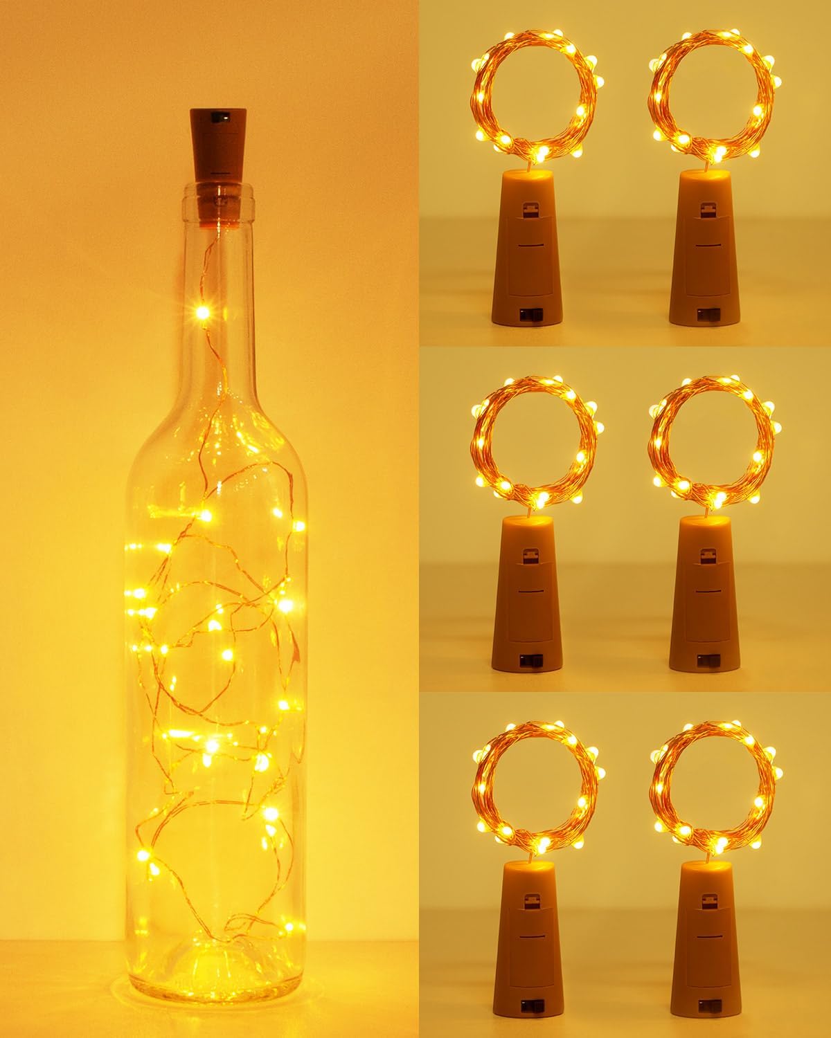 Kolpop 6 Pack Bottle Lights Battery Operated, Warm White Bottles Top Light