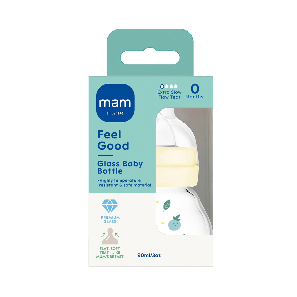 MAM Glass Bottle, 2X 260ml, with SkinSoft Silicone Teat, Yellow